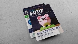 Pigs Money SOUP Oxfordshire Flier visual for local fundraiser